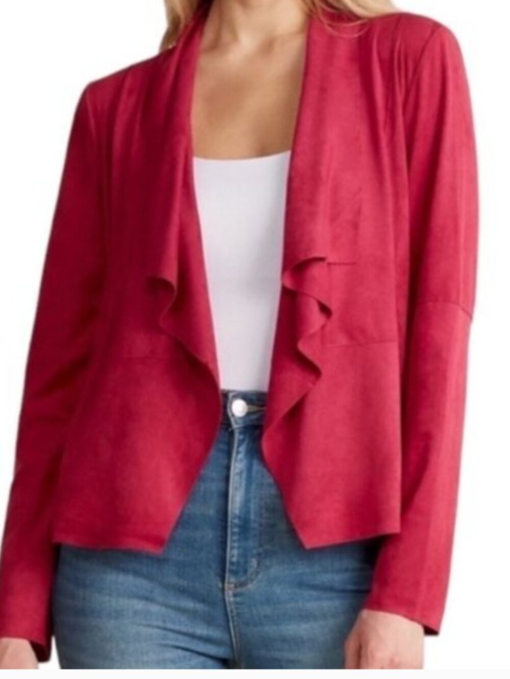 Bagatelle Red/Pink Faux Suede Open Jacket Large